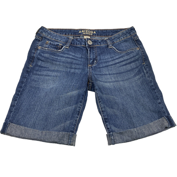 Arizonia Jean Shorts Junior 7 Medium Wash Denim Bermuda Roll‎ Up Modest Jorts - Picture 1 of 11